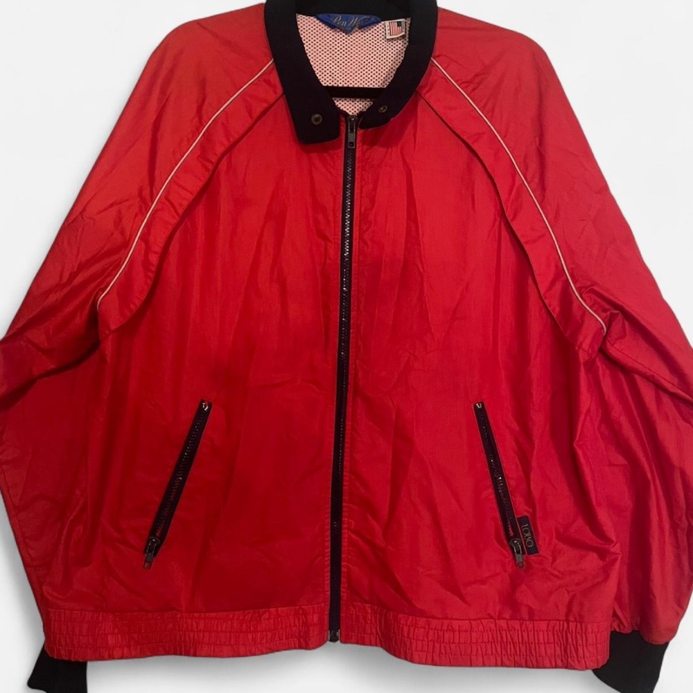 Men's Vintage Red Windbreaker with Black Trim